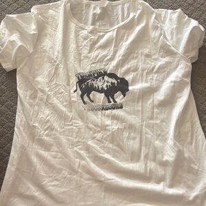 White Graphic Women's Tee with Buffalo Design